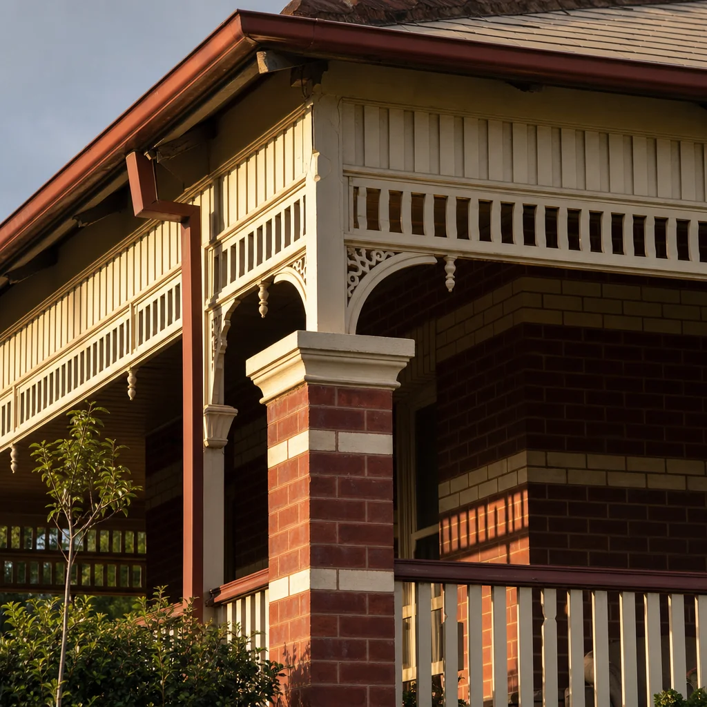 Decorative brickwork and timber fretwork on a character verandah