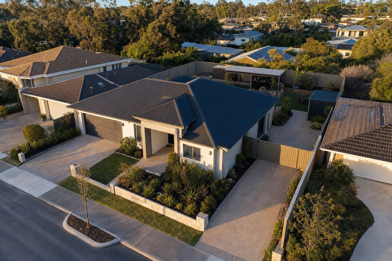Four security cameras marked on the front, driveway, side gate and rear of a typical Perth single storey home